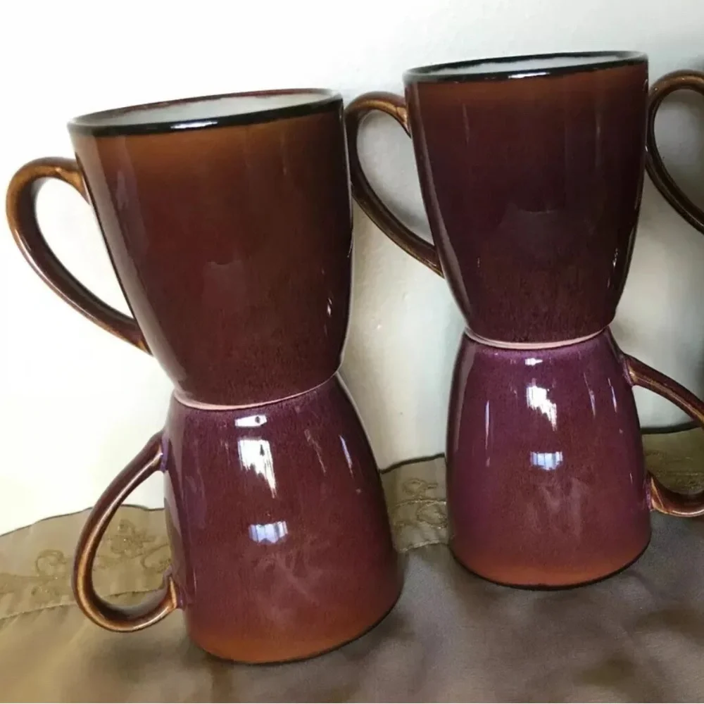 Pier 1 Brown Ombré Reactive Micro Dishwasher Safe Stoneware Cups Mugs SET =2